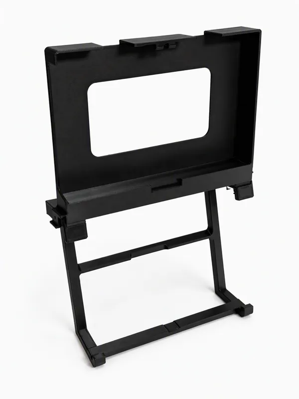 Schermhouder en frame van de monitorhouder los van elkaar, op een witte achtergrond